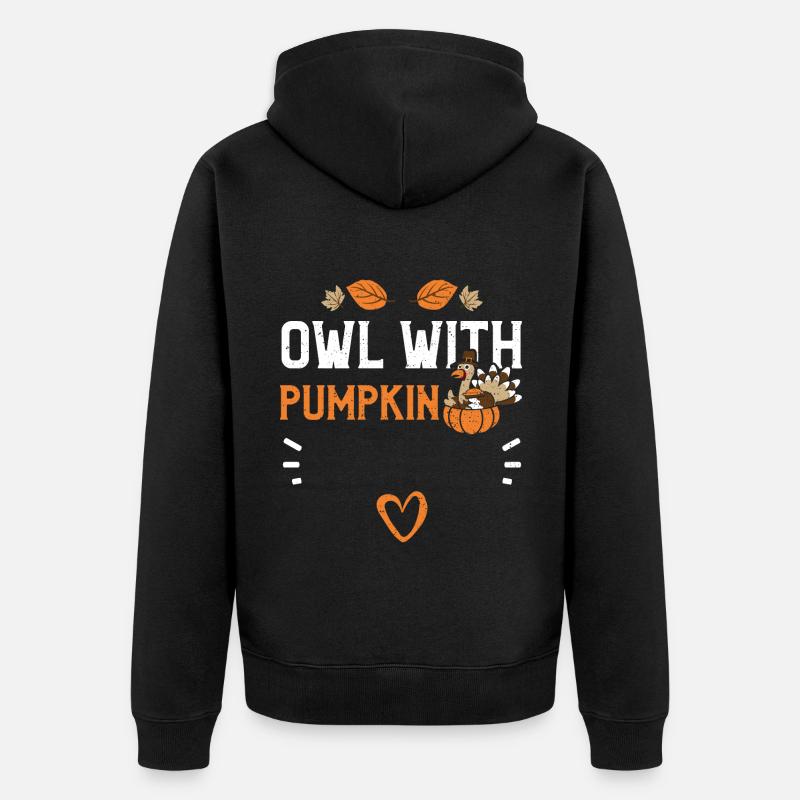 Hibou à la citrouille - Thanksgiving - Veste à capuche bio Premium Unisexe - noir