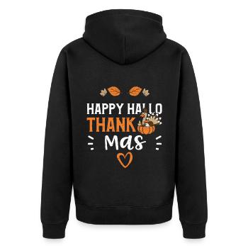 Happy Hello Thank Mas - Unisex Premium Organic Zip Hoodie - black - Back - Nico (187cm)