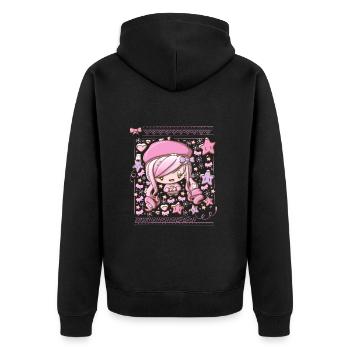 Festive pink bubble head cutie - Unisex Premium Organic Zip Hoodie - black - Back - Nico (187cm)