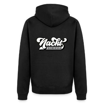 Farben änderbar | Nackt seh ich noch besser aus - Unisex Premium Bio Zip Hoodie - Schwarz - Hinten - Nico (187cm)