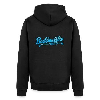 Lustig 🥰! Bademeister heißt es - Unisex Premium Bio Zip Hoodie - Schwarz - Hinten - Nico (187cm)