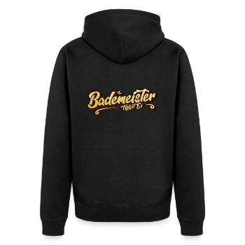 Lustig 🥰! Bademeister heißt es - Unisex Premium Bio Zip Hoodie - Schwarz - Hinten - Nico (187cm)