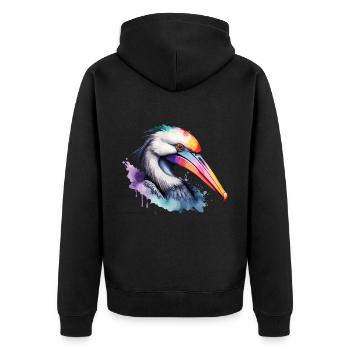 Pelikan Bunter Vogel Cooles Aquarell - Unisex Premium Bio Zip Hoodie - Schwarz - Hinten - Nico (187cm)