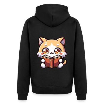 Katze liest Buch Kätzchen Bodysuit Druck - Unisex Premium Bio Zip Hoodie - Schwarz - Hinten - Nico (187cm)