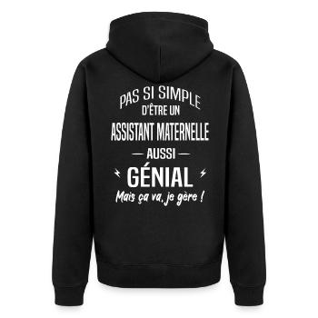 Assistant maternelle - Veste à capuche bio Premium Unisexe - noir - Dos - Nico (187cm)