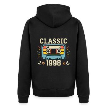 Jahrgang 1998 Retro Geburtstagskassette 1998 - Unisex Premium Bio Zip Hoodie - Schwarz - Hinten - Nico (187cm)