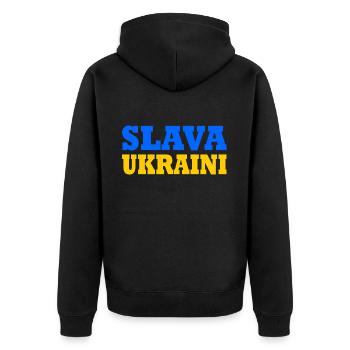 Slava ukraini - Unisex Premium Bio Zip Hoodie - Schwarz - Hinten - Nico (187cm)