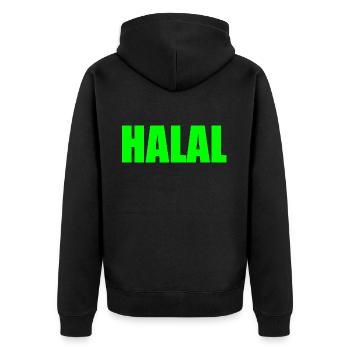 Halal - Unisex Premium Bio Zip Hoodie - Schwarz - Hinten - Nico (187cm)