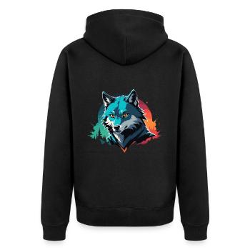 Wolf gefährlicher Hund bunte Illustration - Unisex Premium Bio Zip Hoodie - Schwarz - Hinten - Nico (187cm)