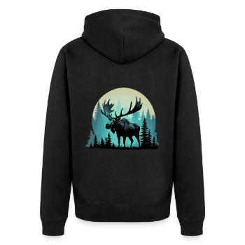 Elchsilhouette cool im Wald schöne Landschaft - Unisex Premium Bio Zip Hoodie - Schwarz - Hinten - Nico (187cm)