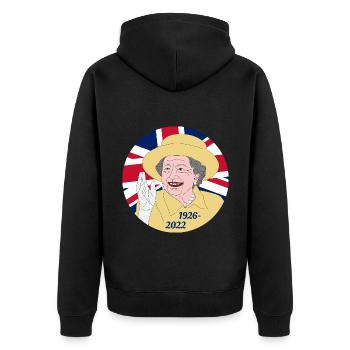 Queen Elizabeth II - 1926-2022 - Unisex Premium Bio Zip Hoodie - Schwarz - Hinten - Nico (187cm)