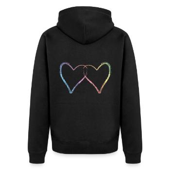 herzen bunt - Unisex Premium Bio Zip Hoodie - Schwarz - Hinten - Nico (187cm)