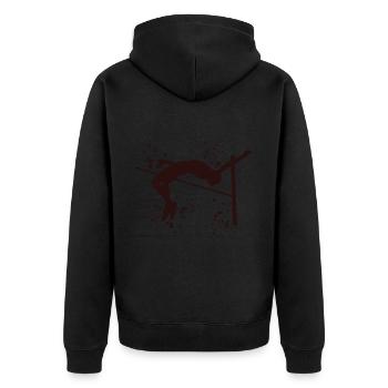 Hochspringer Wasserfarben Hochsprung - Unisex Premium Bio Zip Hoodie - Schwarz - Hinten - Nico (187cm)