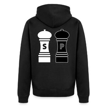 Kochen Geschenkidee Salz und Pfeffer Streuer - Unisex Premium Bio Zip Hoodie - Schwarz - Hinten - Nico (187cm)