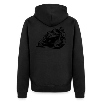 Motorrad Classic Bike001 - Unisex Premium Bio Zip Hoodie - Schwarz - Hinten - Nico (187cm)
