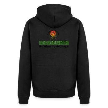 Rhodesia Story Begins Grün - Unisex Premium Bio Zip Hoodie - Schwarz - Hinten - Nico (187cm)