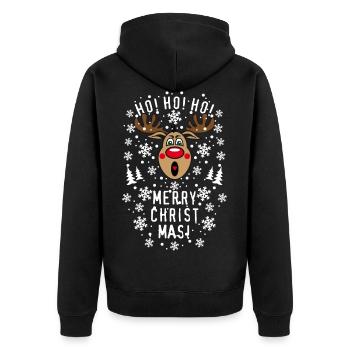 75 Hirsch Rudolph Ho Ho Ho Merry Christmas Schrei - Unisex Premium Bio Zip Hoodie - Schwarz - Hinten - Nico (187cm)