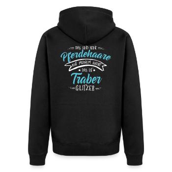 Traber Pferde Shirt-Glitzer - Unisex Premium Bio Zip Hoodie - Schwarz - Hinten - Nico (187cm)