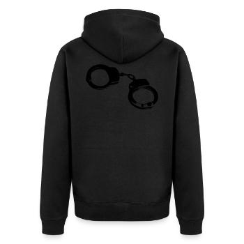 Handschellen Fesseln Used Look JGA Game over Stahl - Unisex Premium Bio Zip Hoodie - Schwarz - Hinten - Nico (187cm)