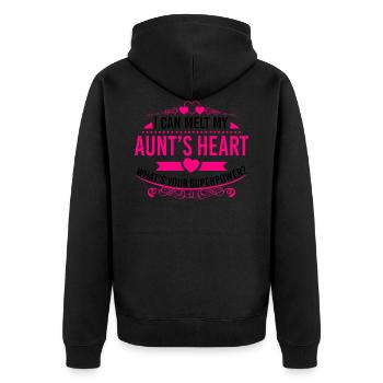Herz Tante schmelzen - Was ist deine Superkraft? - Unisex Premium Bio Zip Hoodie - Schwarz - Hinten - Nico (187cm)