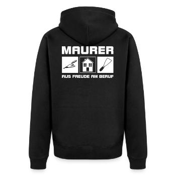 Maurer - Aus Freude am Beruf - Unisex Premium Bio Zip Hoodie - Schwarz - Hinten - Nico (187cm)
