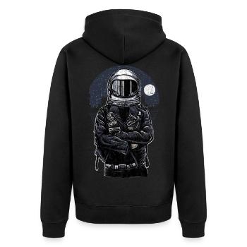 ASTRONAUT REBELL - Lustiges Astronauten Geschenk - Unisex Premium Bio Zip Hoodie - Schwarz - Hinten - Nico (187cm)