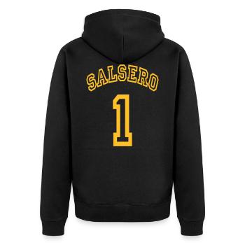 Salsero on 1 - Salsa Dance Shirt - Unisex Premium Bio Zip Hoodie - Schwarz - Hinten - Nico (187cm)