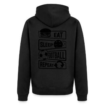 Eat Sleep Football Repeat - Ballsport Fussball - Unisex Premium Bio Zip Hoodie - Schwarz - Hinten - Nico (187cm)