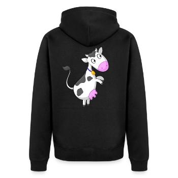 Neugierige Comic Kuh - Unisex Premium Bio Zip Hoodie - Schwarz - Hinten - Nico (187cm)
