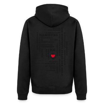 Hamburg Begriffe / Herz auf Anker / Text schwarz - Unisex Premium Bio Zip Hoodie - Schwarz - Hinten - Nico (187cm)