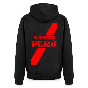 Vamos Peru - Unisex Premium Bio Zip Hoodie - Schwarz - Hinten - Nico (187cm)