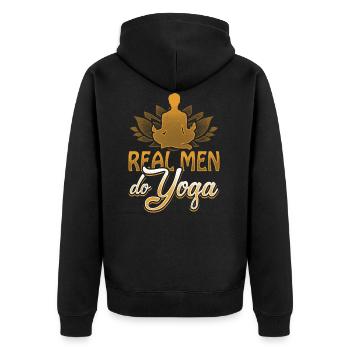 Real Men Do Yoga - Meditation Joga Yogi Geist - Unisex Premium Bio Zip Hoodie - Schwarz - Hinten - Nico (187cm)