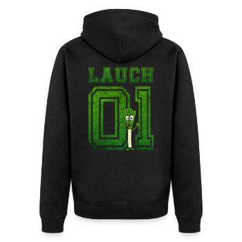 Lauch 01 mit Lauch grün vintage - Unisex Premium Bio Zip Hoodie - Schwarz - Hinten - Nico (187cm)