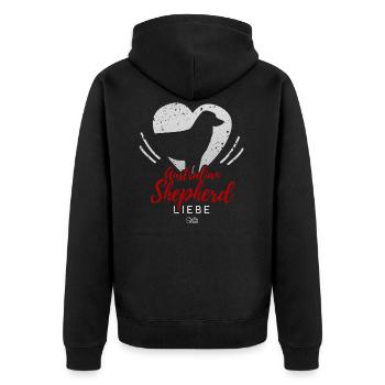 Australian Shepherd Liebe mit Herz - Unisex Premium Bio Zip Hoodie - Schwarz - Hinten - Nico (187cm)