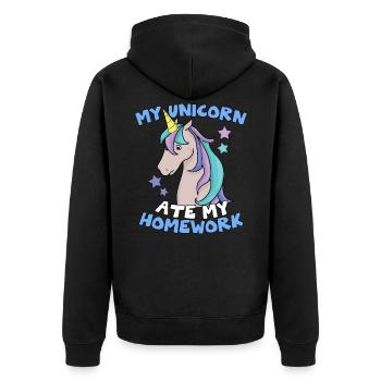 Cute crazy Unicorn - School Homework Funny Magic - Unisex Premium Organic Zip Hoodie - black - Back - Nico (187cm)