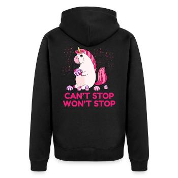 Can't Stop Won't Stop - Unisex Premium Bio Zip Hoodie - Schwarz - Hinten - Nico (187cm)