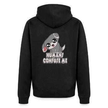 Hundepug-Hündchen-Kopfneigung-niedliche Hunde doglovers neues T-Shirt - Unisex Premium Bio Zip Hoodie - Schwarz - Hinten - Nico (187cm)