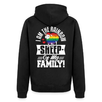 I Am The Rainbow Sheep Of My Family - Unisex Premium Bio Zip Hoodie - Schwarz - Hinten - Nico (187cm)
