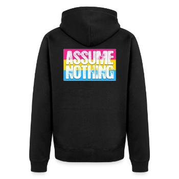 Assume Nothing Pansexual Pride Flag - Unisex Premium Organic Zip Hoodie - black - Back - Nico (187cm)