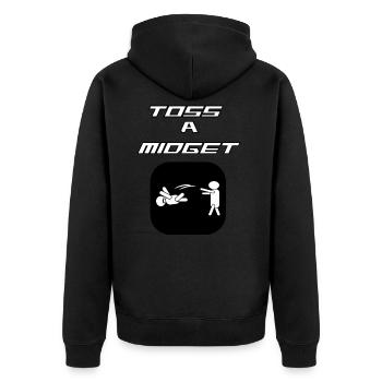 Lustiges und fantastisches Toss-T-Shirt-Design TOSS A MIDGET - Unisex Premium Bio Zip Hoodie - Schwarz - Hinten - Nico (187cm)