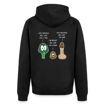 Awesome & Trendy Tshirt Designs Vergleichsspiel - Unisex Premium Bio Zip Hoodie - Schwarz - Hinten - Nico (187cm)