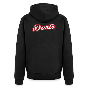 darts - vintage & distressed - Unisex Premium Bio Zip Hoodie - Schwarz - Hinten - Nico (187cm)