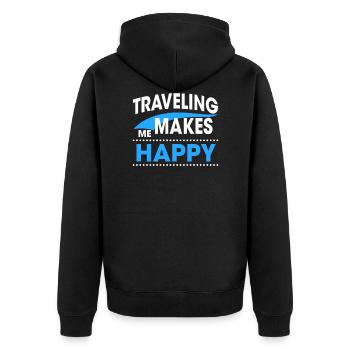 TRAVELING - Unisex Premium Organic Zip Hoodie - black - Back - Nico (187cm)