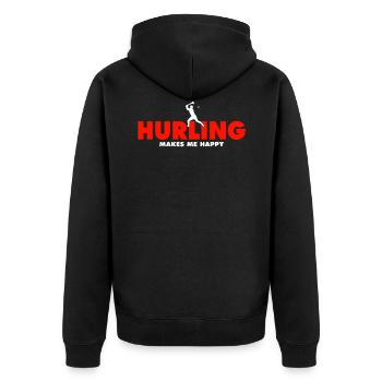 Hurling Tee - Unisex Premium Bio Zip Hoodie - Schwarz - Hinten - Nico (187cm)
