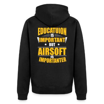 AIRSOFT IS IMPORTANTER - Unisex Premium Bio Zip Hoodie - Schwarz - Hinten - Nico (187cm)