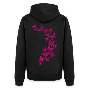 02 Schmetterlinge Pink - Unisex Premium Bio Zip Hoodie - Schwarz - Hinten - Nico (187cm)
