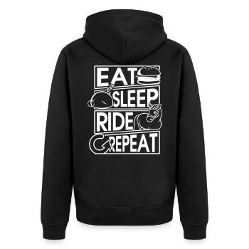 Eat Sleep Ride Repeat Pferd Horse Geschenk Gift - Unisex Premium Bio Zip Hoodie - Schwarz - Hinten - Nico (187cm)