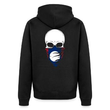 Laos Skull Tee - Laos - Unisex Premium Bio Zip Hoodie - Schwarz - Hinten - Nico (187cm)