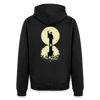 The Graduate And The Moon - Unisex Premium Bio Zip Hoodie - Schwarz - Hinten - Nico (187cm)