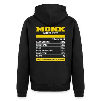 Nice Monk Ingredients T-Shirt - Unisex Premium Bio Zip Hoodie - Schwarz - Hinten - Nico (187cm)